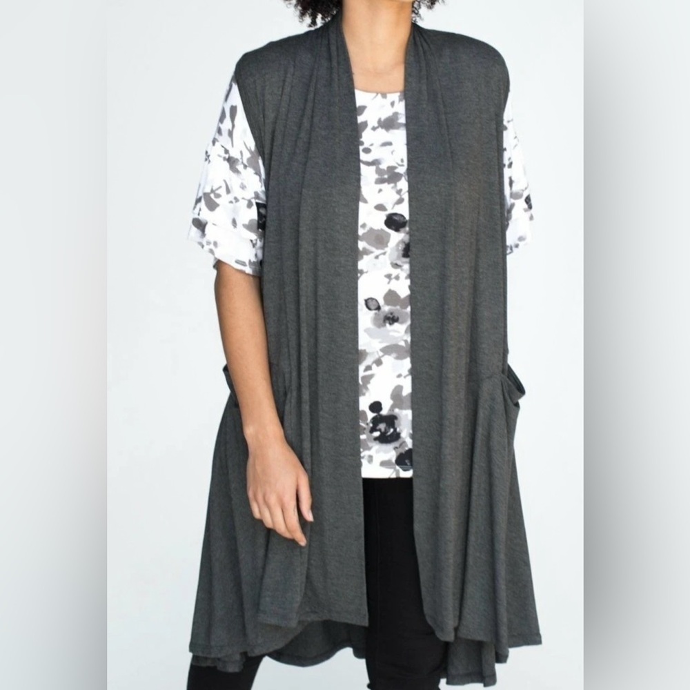 Agnes & Dora Cascade Vest Modal sleeveless Cardigan Charcoal Two Tone Size XXL